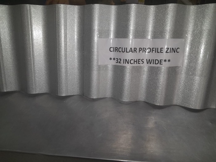 Circular profile zinc sheets, 32 inches wide